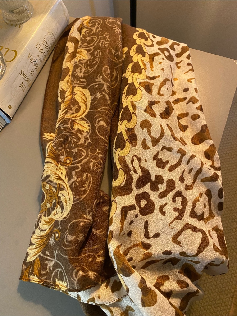 Brown & Cream Patterned Decorative XL Scarf/LN